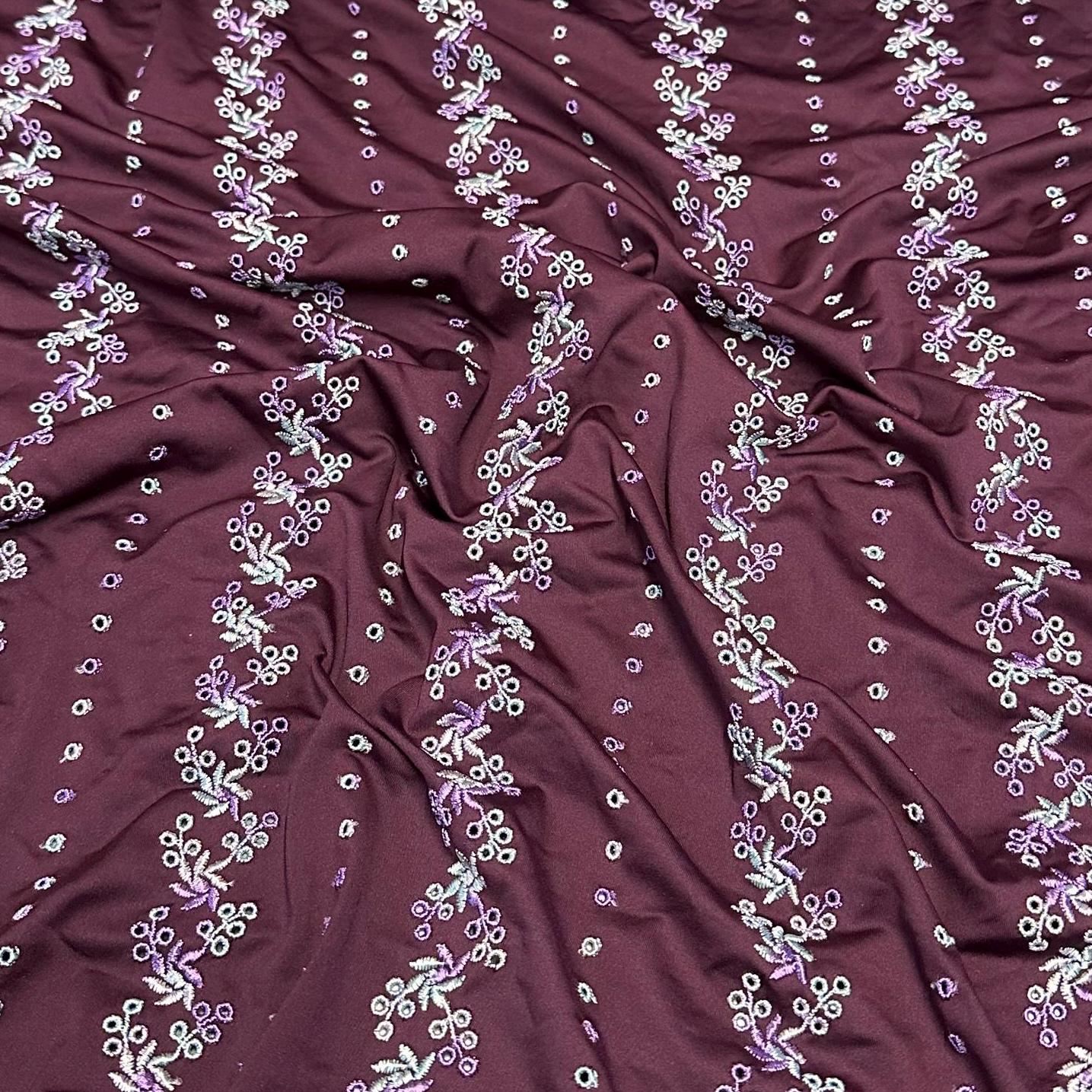 4 Way Stretch Print Nylon Spandex Fabric By The Yard Tricot Swim Wear Bikini Active Wear Embroidered Texture Eyelet Plum