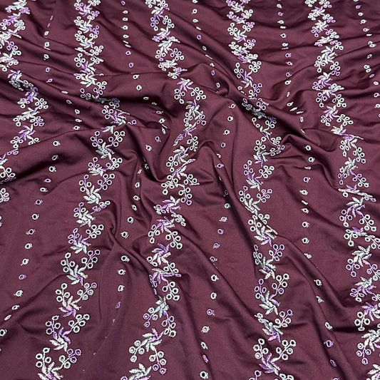 4 Way Stretch Print Nylon Spandex Fabric By The Yard Tricot Swim Wear Bikini Active Wear Embroidered Texture Eyelet Plum