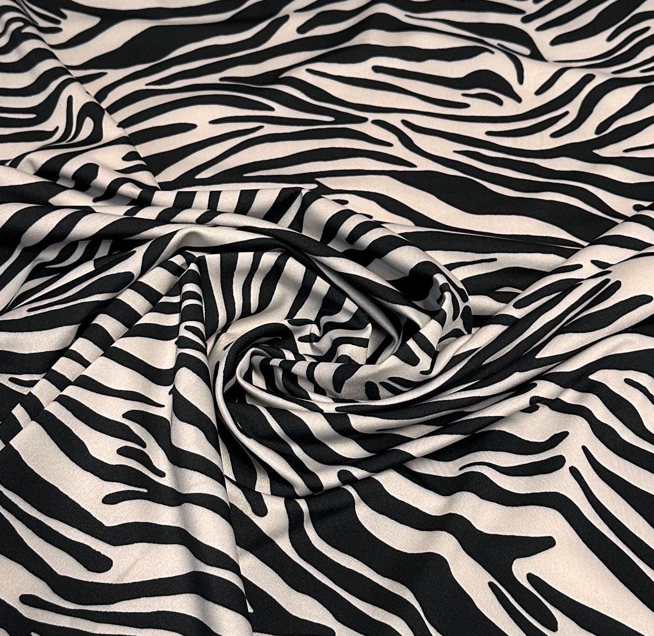 4 Way Stretch Print Nylon Spandex Fabric By The Yard Tricot Swim Wear Bikini Active Wear Black White  Zebra Animal  Print