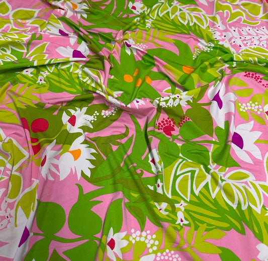 4 Way Stretch Print Nylon Spandex Fabric By The Yard Tricot Swim Wear Bikini Active Wear Tropical Floral Geometric Pink Green Flower