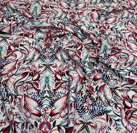 4 Way Stretch Print Nylon Spandex Fabric By The Yard Tricot Swim Wear Bikini Active Wear Floral Flower Leaf Teal Wine