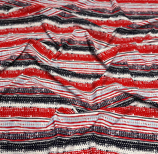 4 Way Stretch Print Nylon Spandex Fabric By The Yard Tricot Swim Wear Bikini Active Wear Abstarct Stripes Navy Red