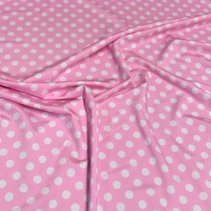 4 Way Stretch Print Nylon Spandex Fabric By The Yard Tricot Swim Wear Bikini Active Wear Pink Polka Dot Swiss Dot
