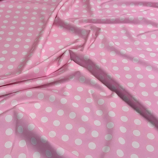 4 Way Stretch Print Nylon Spandex Fabric By The Yard Tricot Swim Wear Bikini Active Wear Pink Polka Dot Swiss Dot