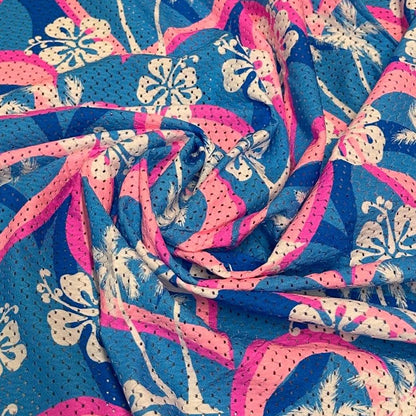 4 Way Stretch Print Poly Spandex Mesh Fabric By The Yard Terry Swim Wear Bikini Active Wear Multicolor Tropical Palm  70s Retro Vintage