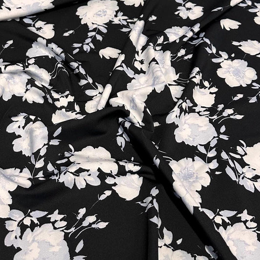 4 Way Stretch Assorted Print Nylon Spandex Fabric By The Yard Tricot Swim Wear Bikini Active Wear Black White Floral Print