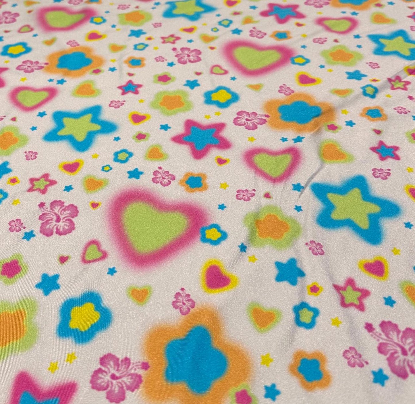 4 Way Stretch Print Nylon Spandex Fabric By The Yard Tricot Swim Wear Bikini Active Wear Tie Dye Multi Color Star Heart 220 GSM