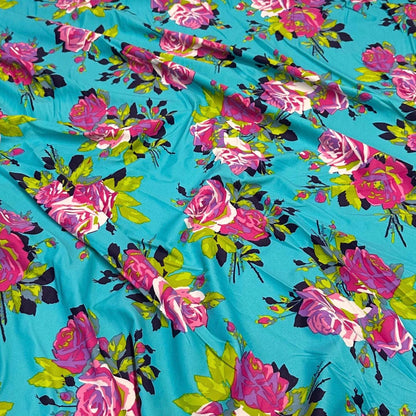 4 Way Stretch Print Nylon Spandex Fabric By The Yard Tricot Swim Wear Bikini Active Wear Jade Rose Floral Tropical Floral Print