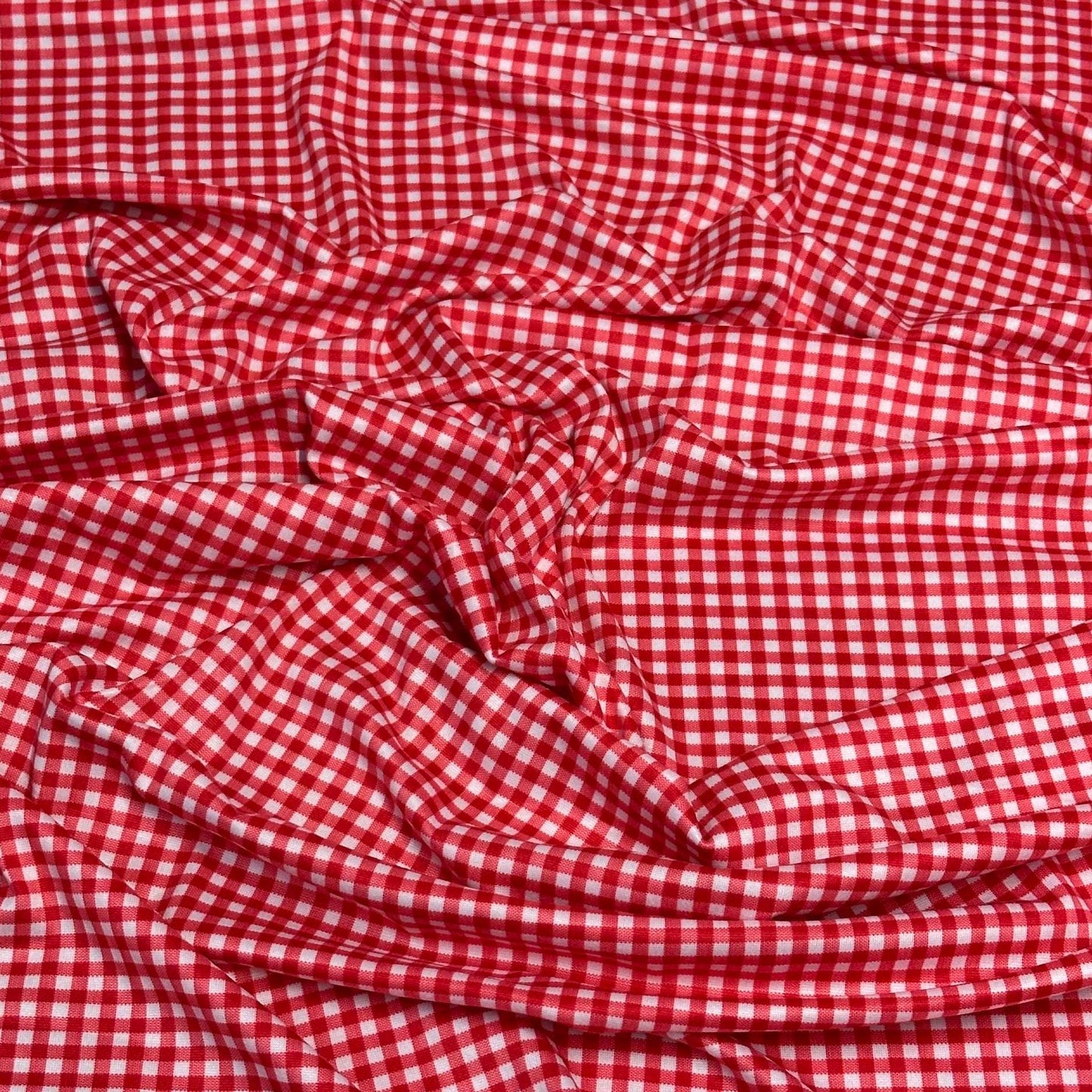 DBP Double Brushed Poly Spandex Gingham Pring Small Checkered Print By The Yard Red