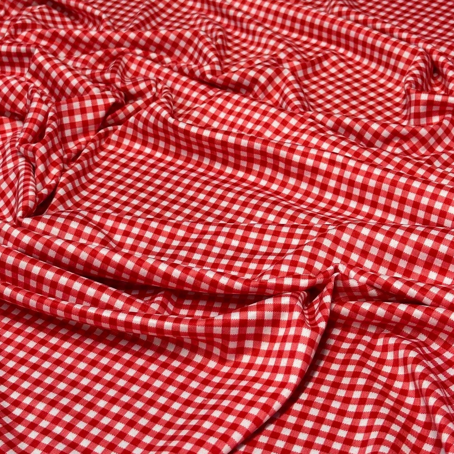 DBP Double Brushed Poly Spandex Gingham Pring Small Checkered Print By The Yard Red