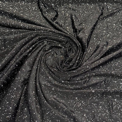 4 Way Stretch Print Nylon Spandex Fabric By The Yard Tricot Swim Wear Bikini Active Wear Black Metallic Galaxy Print Foil Lurix Dot