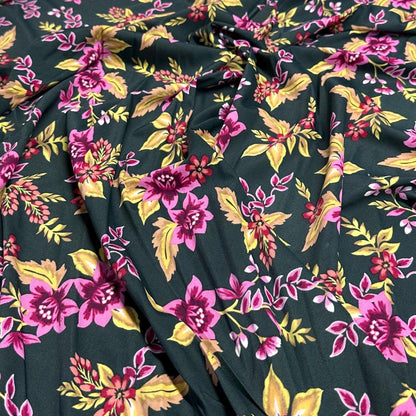 4 Way Stretch Print Nylon Spandex Fabric By The Yard Tricot Swim Wear Bikini Active Wear Black  Magenta Floral Tropical Flower Print