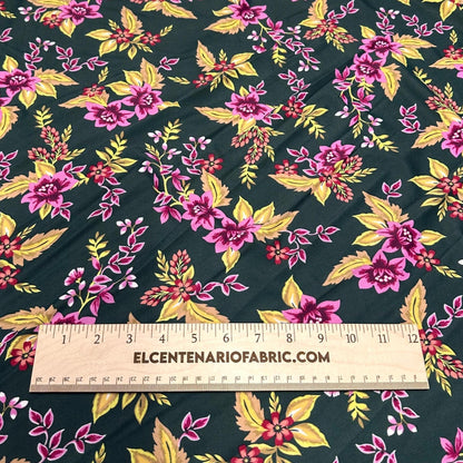 4 Way Stretch Print Nylon Spandex Fabric By The Yard Tricot Swim Wear Bikini Active Wear Black  Magenta Floral Tropical Flower Print