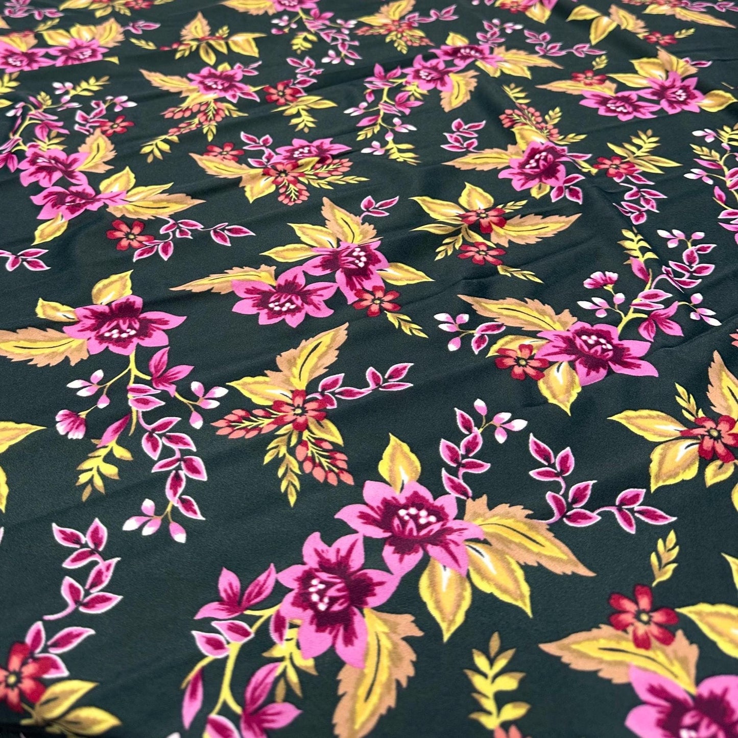 4 Way Stretch Print Nylon Spandex Fabric By The Yard Tricot Swim Wear Bikini Active Wear Black  Magenta Floral Tropical Flower Print