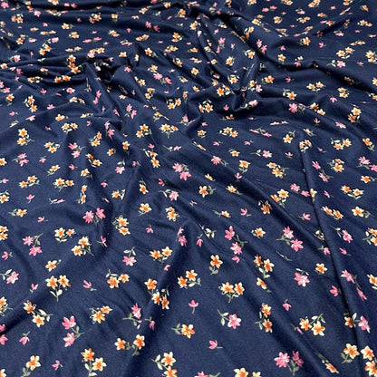 DBP Double Brushed Poly Spandex Print Ditsy Flower Vintage Mini Floral Print By The Yard Navy