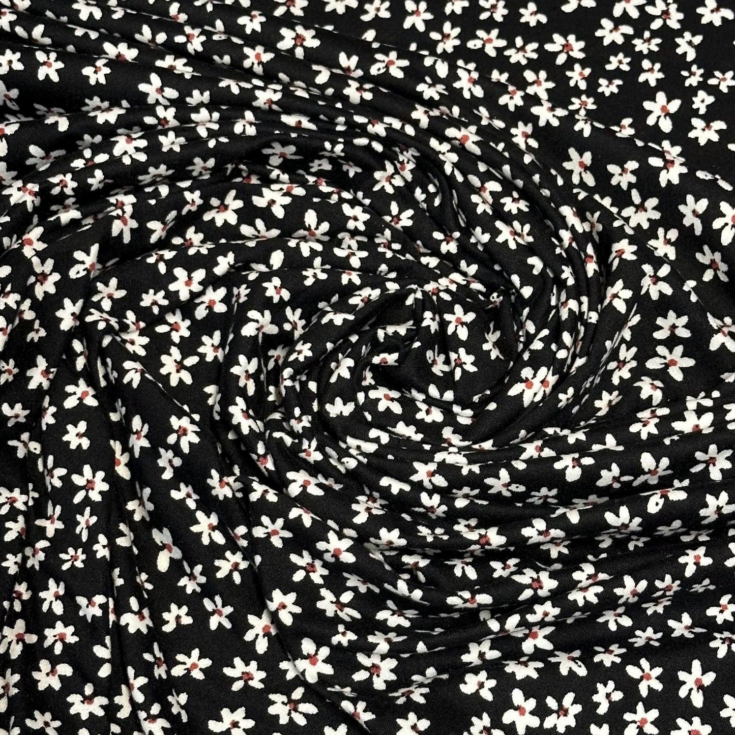 DBP Double Brushed Poly Spandex Print Ditsy Flower Vintage Mini Floral Print By The Yard Black