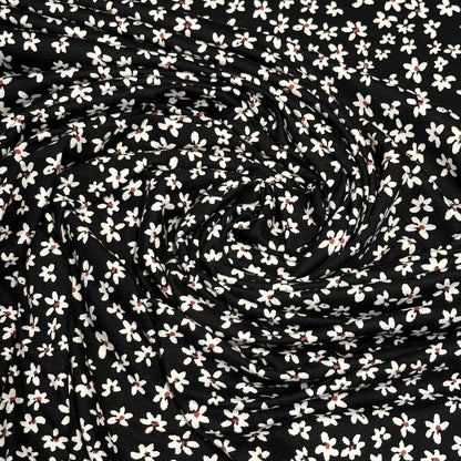 DBP Double Brushed Poly Spandex Print Ditsy Flower Vintage Mini Floral Print By The Yard Black