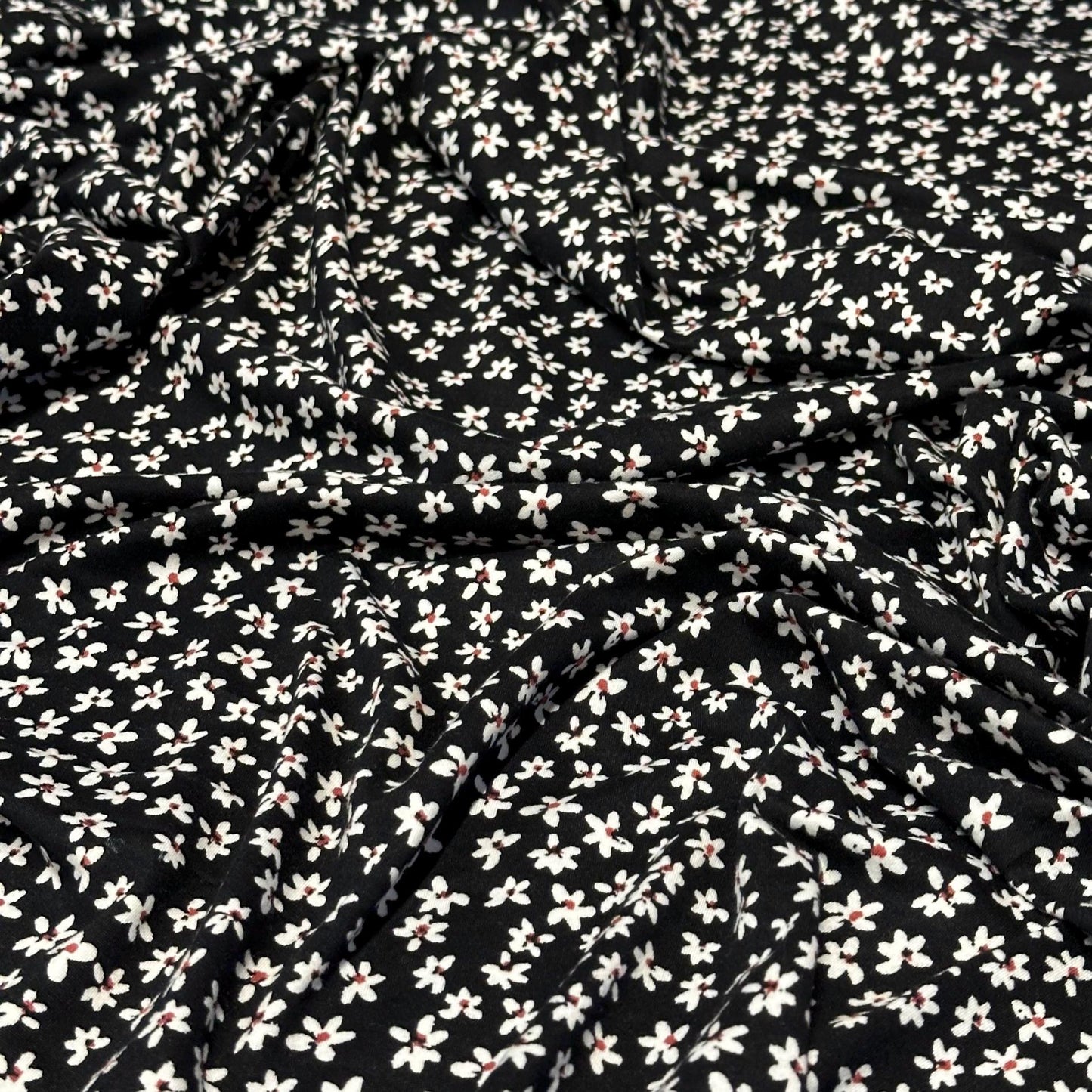 DBP Double Brushed Poly Spandex Print Ditsy Flower Vintage Mini Floral Print By The Yard Black