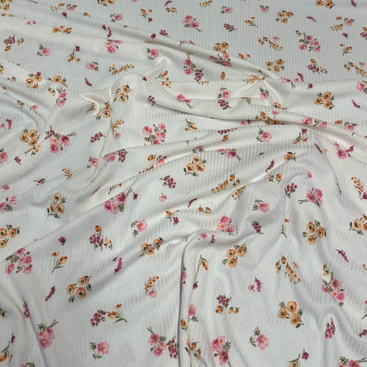 DBP 4x2 Rib Knit Small Flower Double Brushed Polyester Spandex Floral Fabric By The Yard