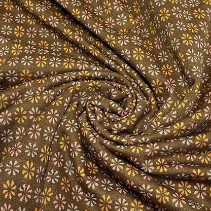 2 Way Stretch Double Knit Vintage Retro 60s 70s Flower Boho Polyester Spandex Fabric By The Yard Brown