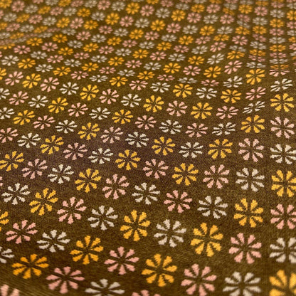 2 Way Stretch Double Knit Vintage Retro 60s 70s Flower Boho Polyester Spandex Fabric By The Yard Brown