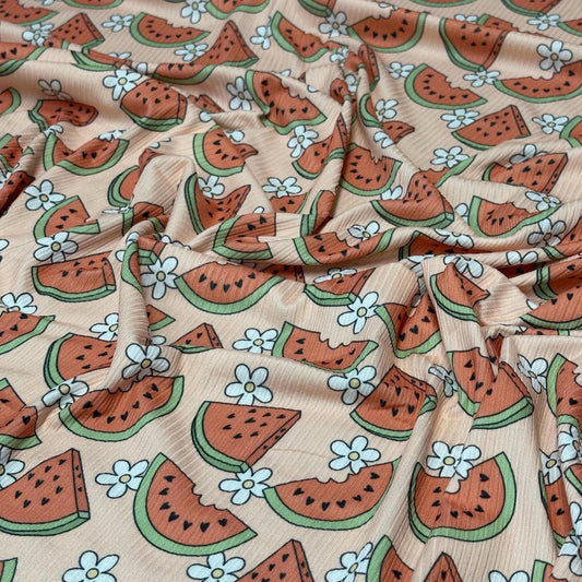 DBP 4x2 Rib Fruit Watermelon Floral Brushed Polyester Spandex Floral Fabric By The Yard