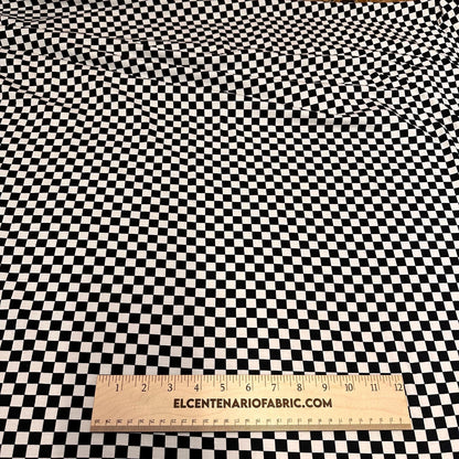 Medium Weight Cotton Spandex Black White Checkered  Print Fabric By The Yard Checker Board 170 GSM