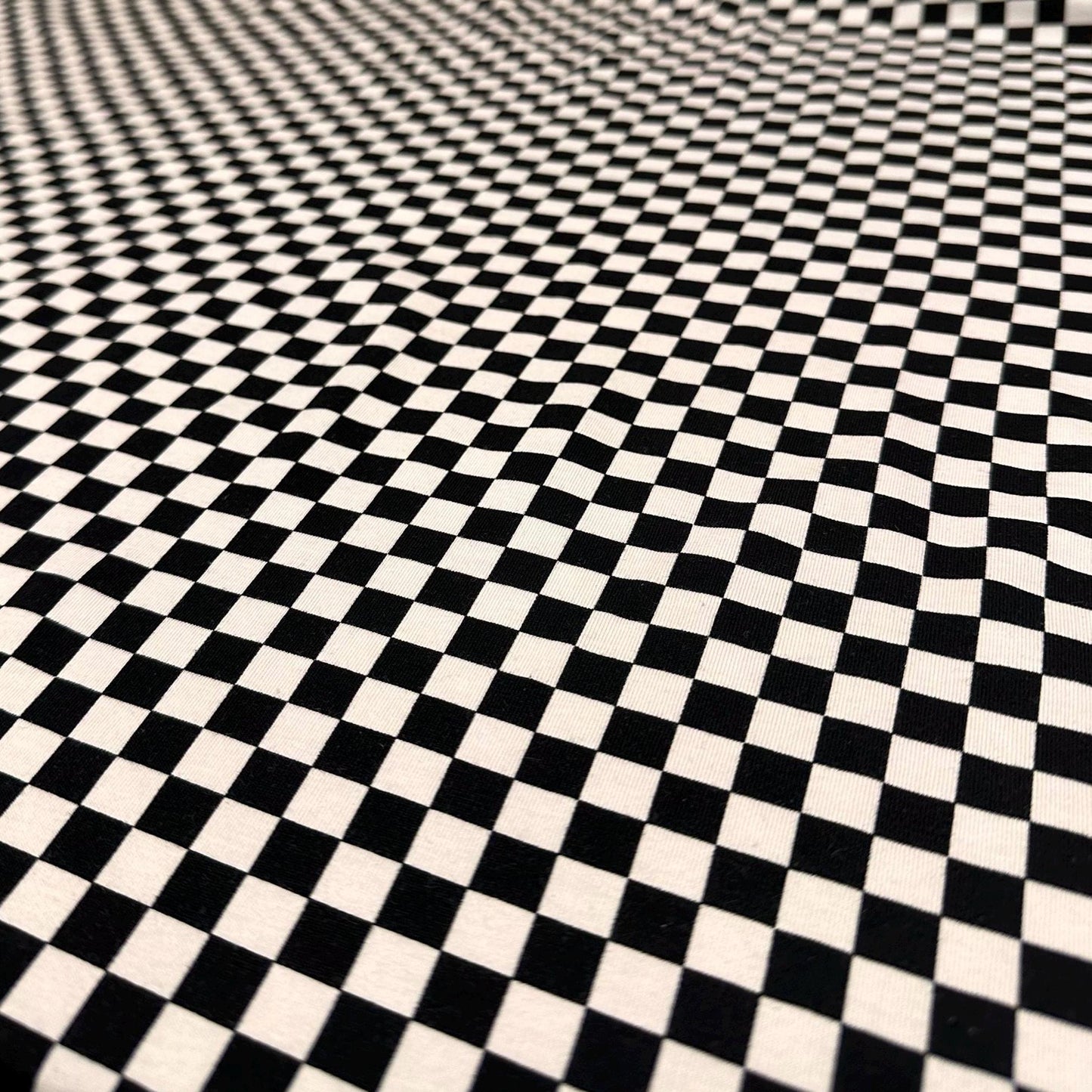 Medium Weight Cotton Spandex Black White Checkered  Print Fabric By The Yard Checker Board 170 GSM