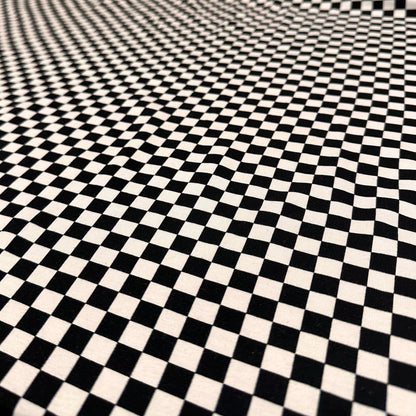 Medium Weight Cotton Spandex Black White Checkered  Print Fabric By The Yard Checker Board 170 GSM