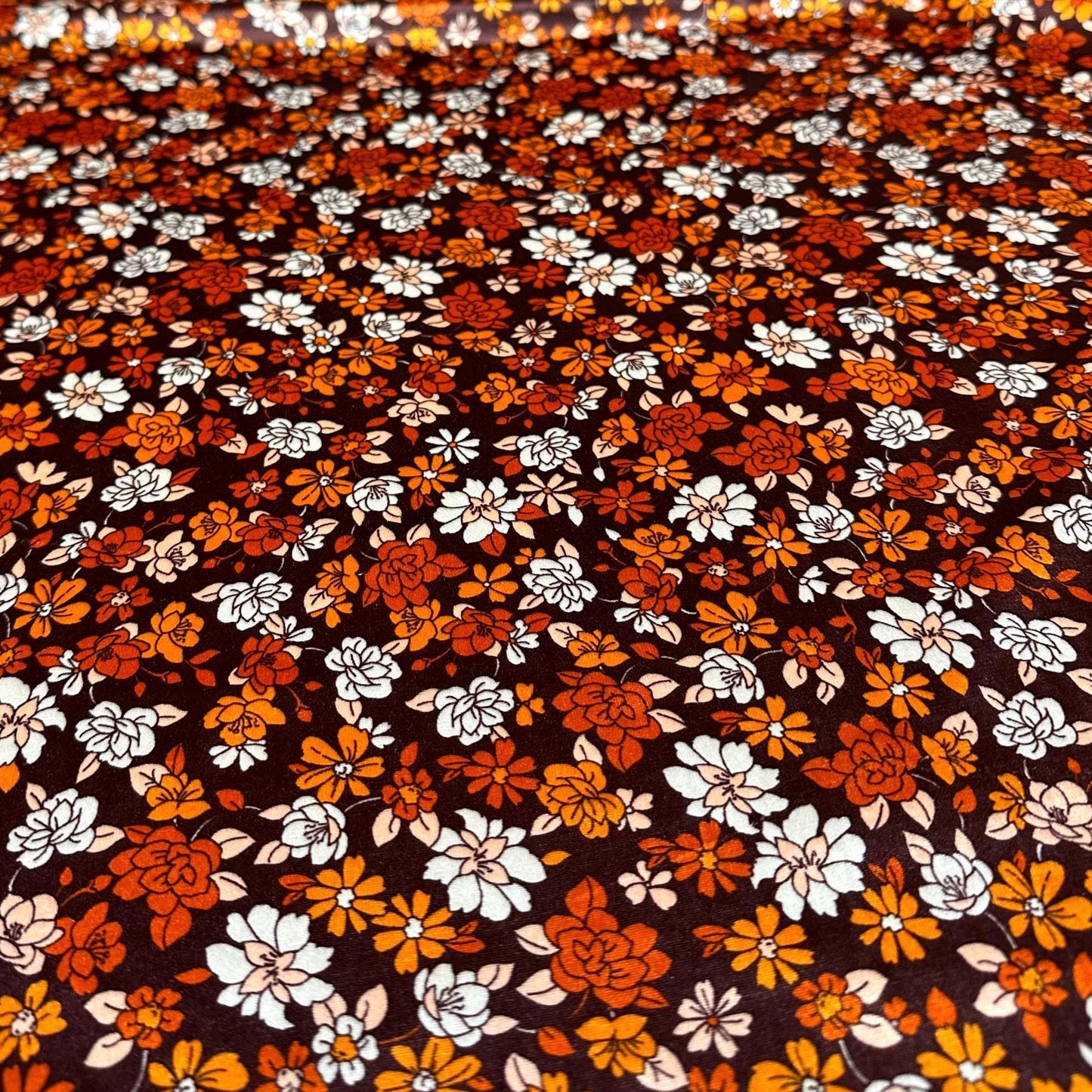 VELVET  Stretch Polyester Fabric By The Yard Vintage Boho Retro Floral 70s Flower Print