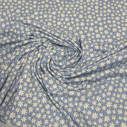 DBP 4x2 Rib Knit Small Flower Denim Daisy Double Brushed Polyester Spandex Floral Fabric By The Yard