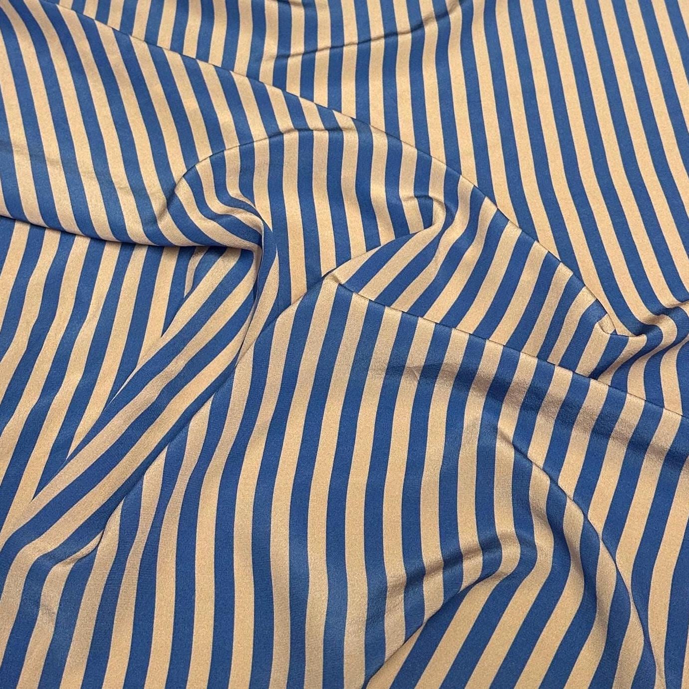 100% Silk Crepe De Chine CDC Stripe Silk Fabric By The Yard Blush Pink Blue 45 inch