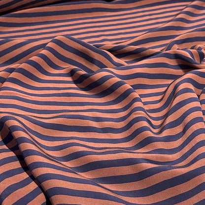 100% Silk Crepe De Chine CDC Stripe Silk Fabric By The Yard Mauve Pink Navy Blue 45 inch