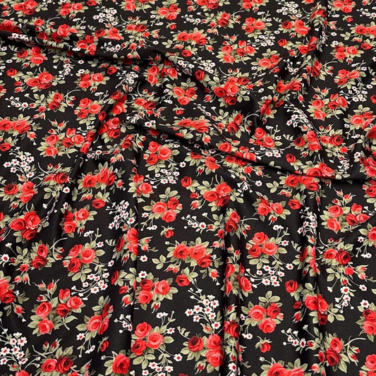 4 Way Stretch Print Nylon Spandex Fabric By The Yard Tricot Swim Wear Bikini Active Wear Mini Flower Rose Black Red Floral