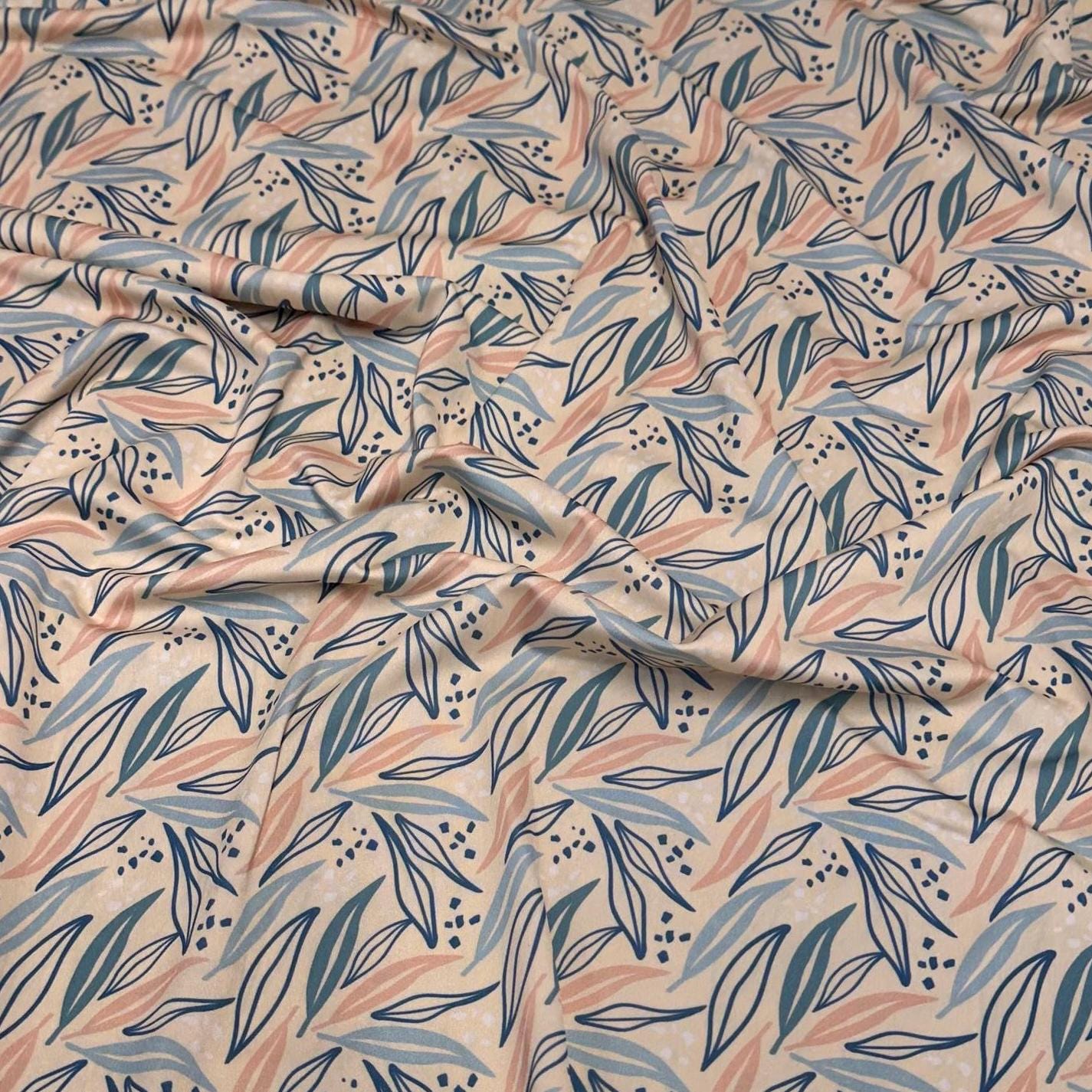 4 Way Stretch Print Spandex Fabric By The Yard Tricot Swim Wear Bikini Abstract Boho Nuetral Leaves 280 GSM