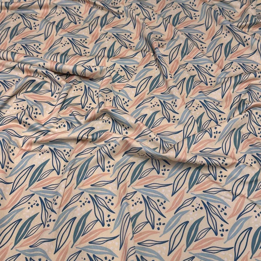 4 Way Stretch Print Spandex Fabric By The Yard Tricot Swim Wear Bikini Abstract Boho Nuetral Leaves 280 GSM