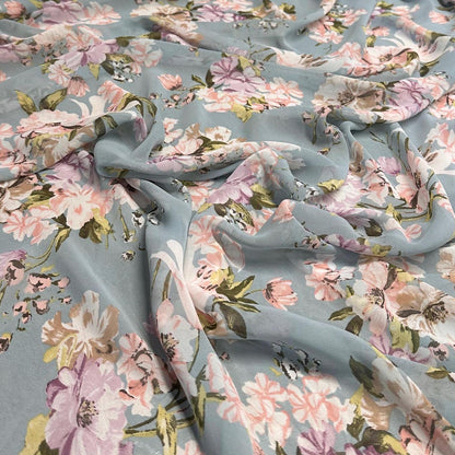 Polyester Chiffon Woven Print Fabric By The Yard Denim Blue Flower Summer  Floral Print Summer Flowy Dress