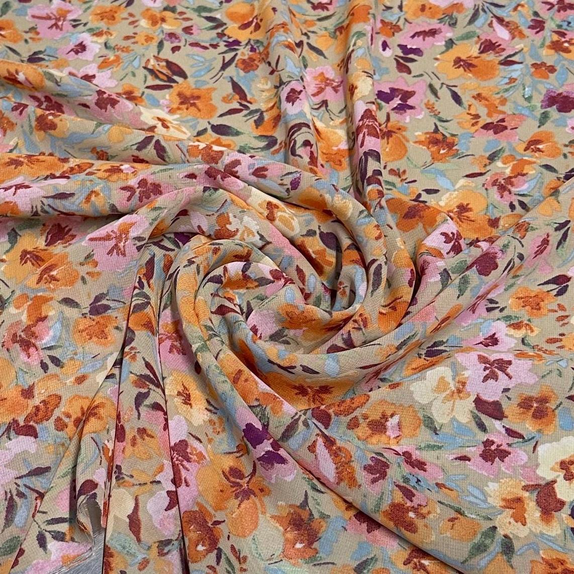 Polyester Chiffon Woven Print Fabric By The Yard Small Multicolor Sage Summer  Floral Print