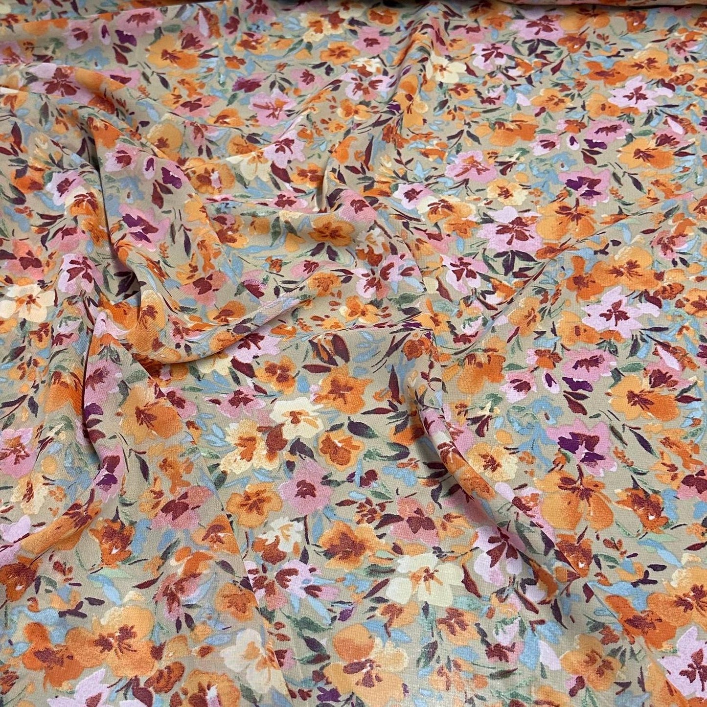 Polyester Chiffon Woven Print Fabric By The Yard Small Multicolor Sage Summer  Floral Print