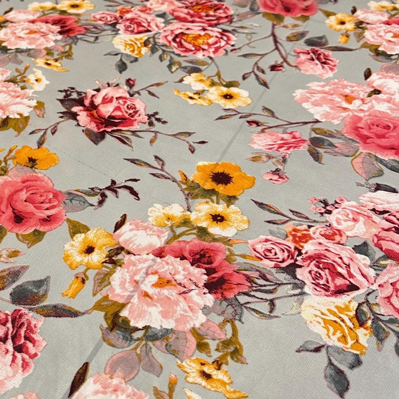 Polyester Chiffon Woven Print Fabric By The Yard Silver Flower Summer  Floral Print Summer Flowy Dress