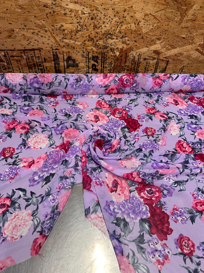 Polyester Chiffon Woven Print Fabric By The Yard Lavender Rose Flower Summer  Floral Print Summer Flowy Dress