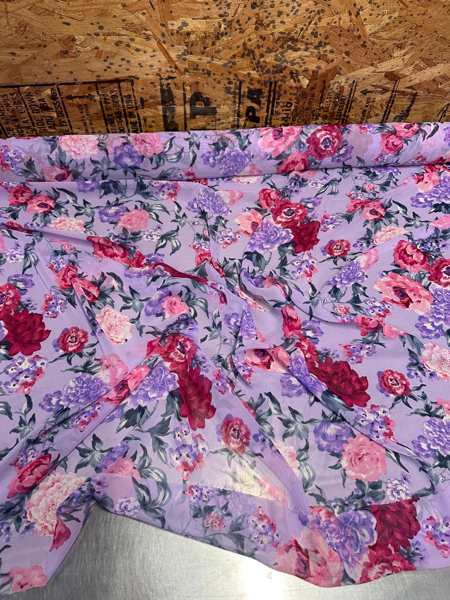 Polyester Chiffon Woven Print Fabric By The Yard Lavender Rose Flower Summer  Floral Print Summer Flowy Dress