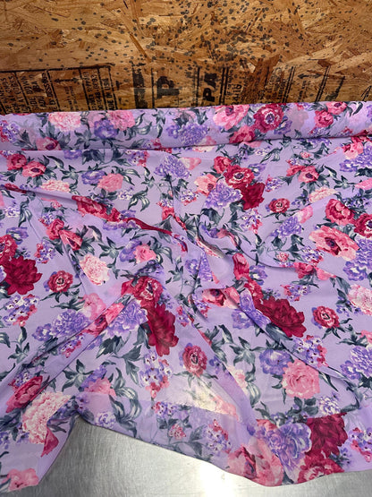 Polyester Chiffon Woven Print Fabric By The Yard Lavender Rose Flower Summer  Floral Print Summer Flowy Dress