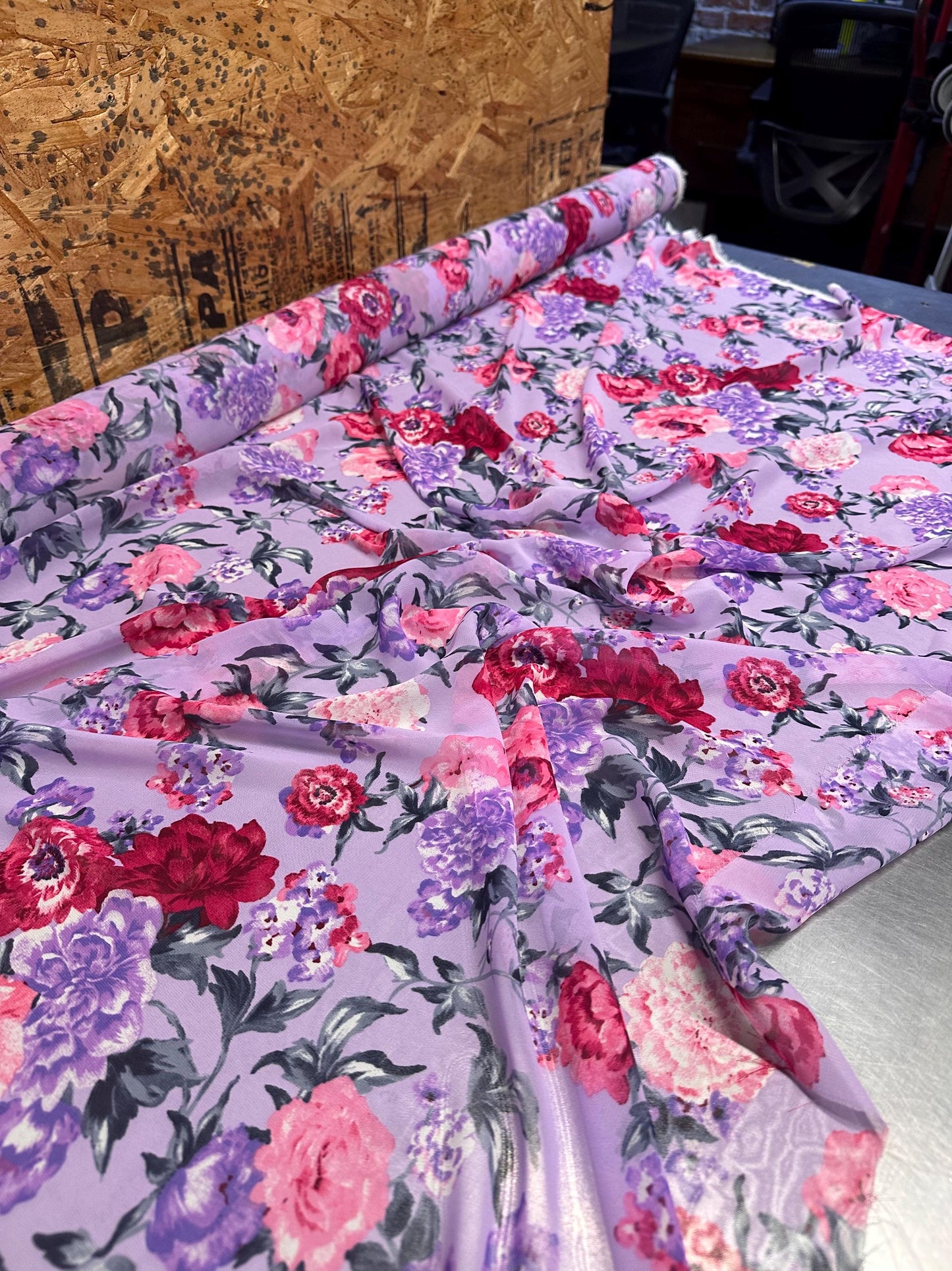 Polyester Chiffon Woven Print Fabric By The Yard Lavender Rose Flower Summer  Floral Print Summer Flowy Dress