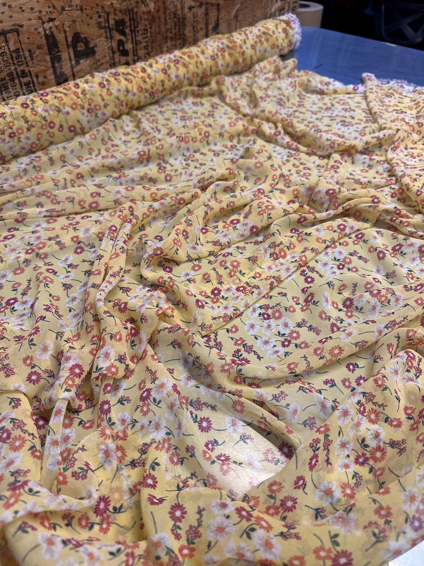 Polyester Chiffon Woven Print Fabric By The Yard Small Mini Yellow  Summer  Floral Print