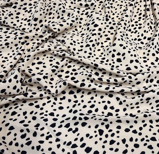 Airflow Woven Print Fabric By The Yard Nuetral Dots Cream Black