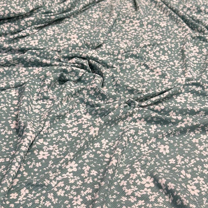 DBP 4x2 Rib Knit Flower Double Brushed Polyester Spandex Vintage Ditsy Floral Monotone DK Sage Fabric By The Yard