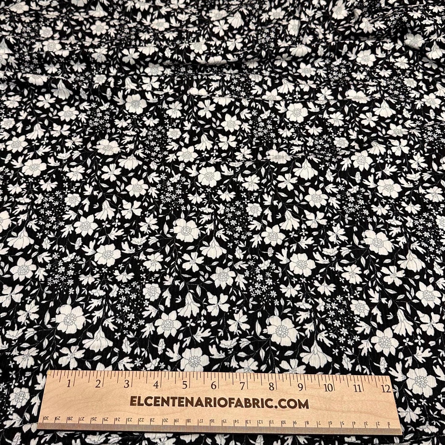 DBP 4x2 Rib Knit Flower Double Brushed Polyester Spandex Vintage Ditsy Floral Monotone Black Fabric By The Yard