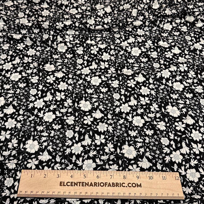 DBP 4x2 Rib Knit Flower Double Brushed Polyester Spandex Vintage Ditsy Floral Monotone Black Fabric By The Yard