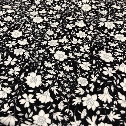 DBP 4x2 Rib Knit Flower Double Brushed Polyester Spandex Vintage Ditsy Floral Monotone Black Fabric By The Yard